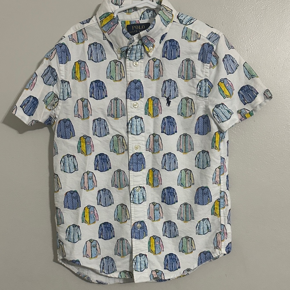 Polo by Ralph Lauren White and Blue Casual Button Down Shirt